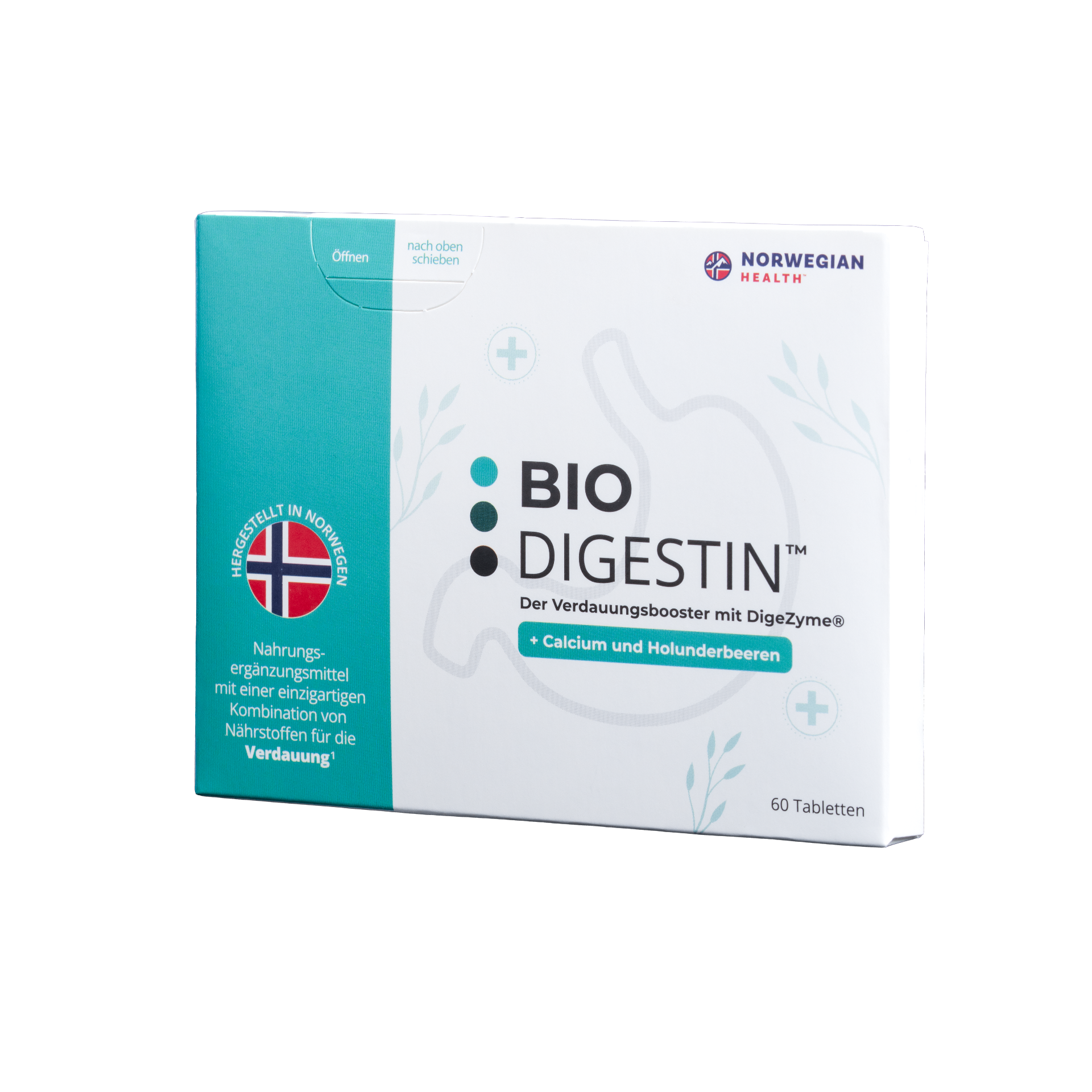 Bio-Digestin Verpackung mit 60 Tabletten – hergestellt in Norwegen